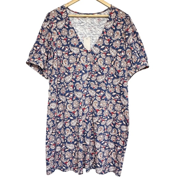 Boden‎ Paisley Print Jersey Shift Dress Womens 22 Blue Comfort Beach Stretch NEW - Picture 1 of 11